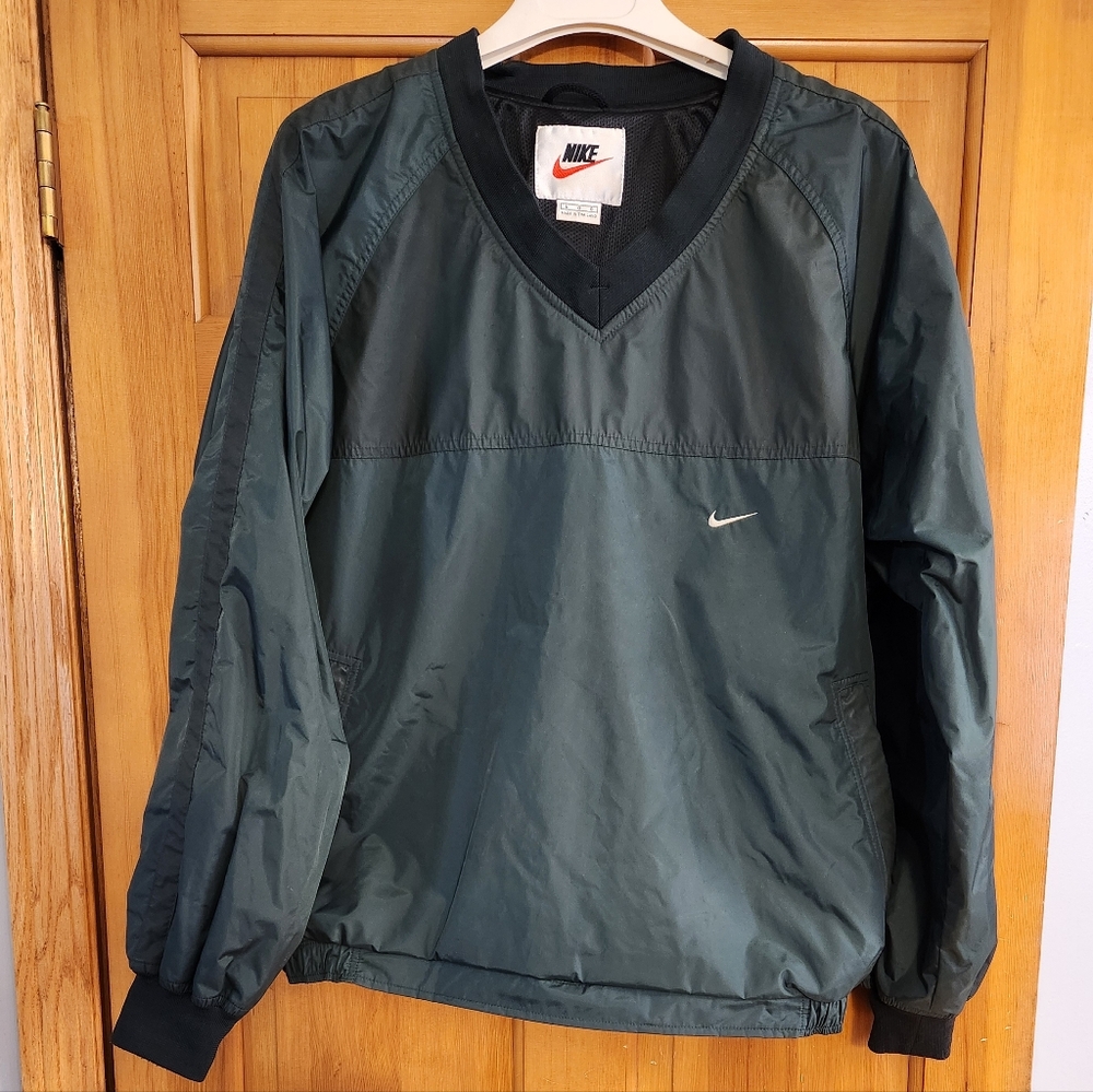 Vintage 90s Nike Men's Dark Green Windbreaker - Size L